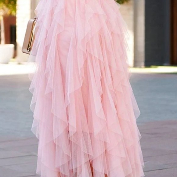 New Plus Size Women's Pink Tulle Skirt Elastic Waist Ruffled Layers 1X 2X - Picture 3 of 6